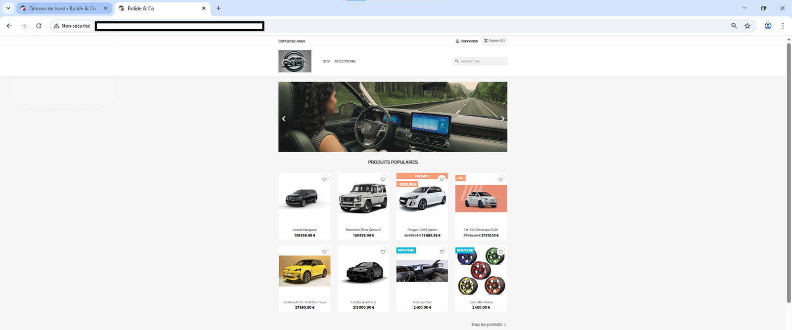 Aperçu de la page d'accueil PrestaShop